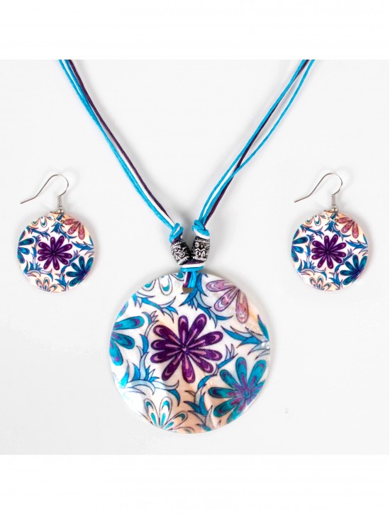 Fashion Flower Print Necklace and Earrings Set